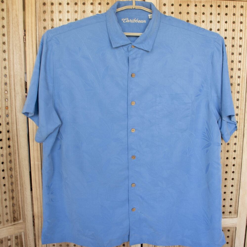Caribbean Blue Button Up Shirt Tropical Embossed Mens SIZE XXL